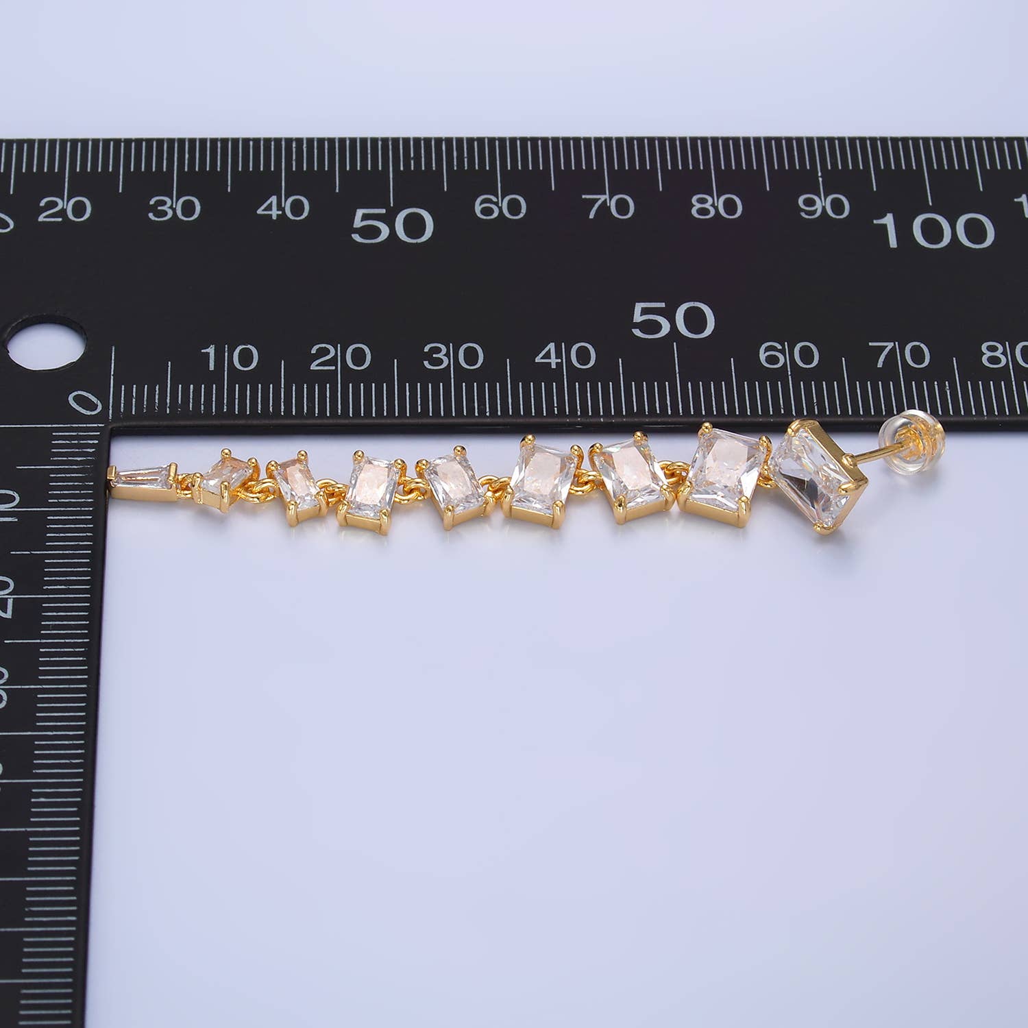 Cubic Zirconia Baguette Stud Dangle Earring | 24K Gold Plated - Spiral Circle