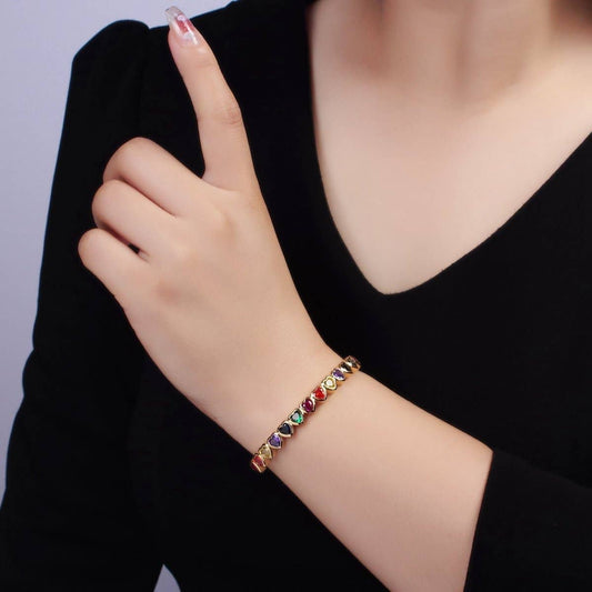 Cubic Zirconia Heart Cuff Bracelet | 24K Gold Plated - Spiral Circle