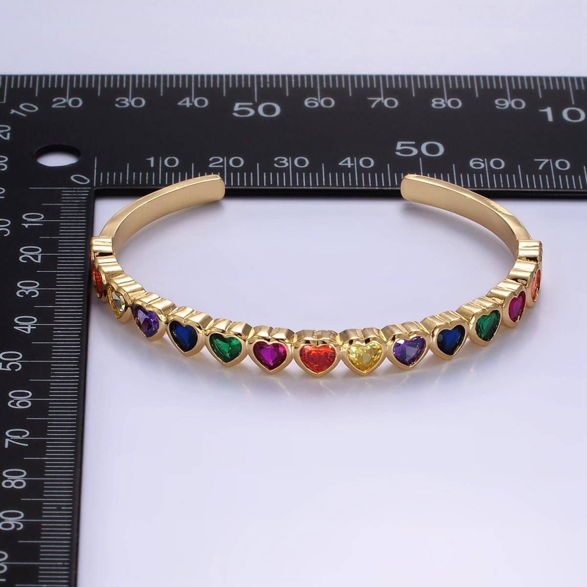 Cubic Zirconia Heart Cuff Bracelet | 24K Gold Plated - Spiral Circle