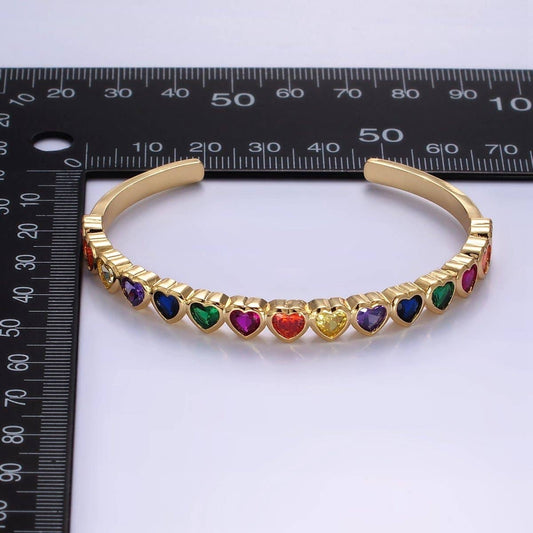 Cubic Zirconia Heart Cuff Bracelet | 24K Gold Plated - Spiral Circle