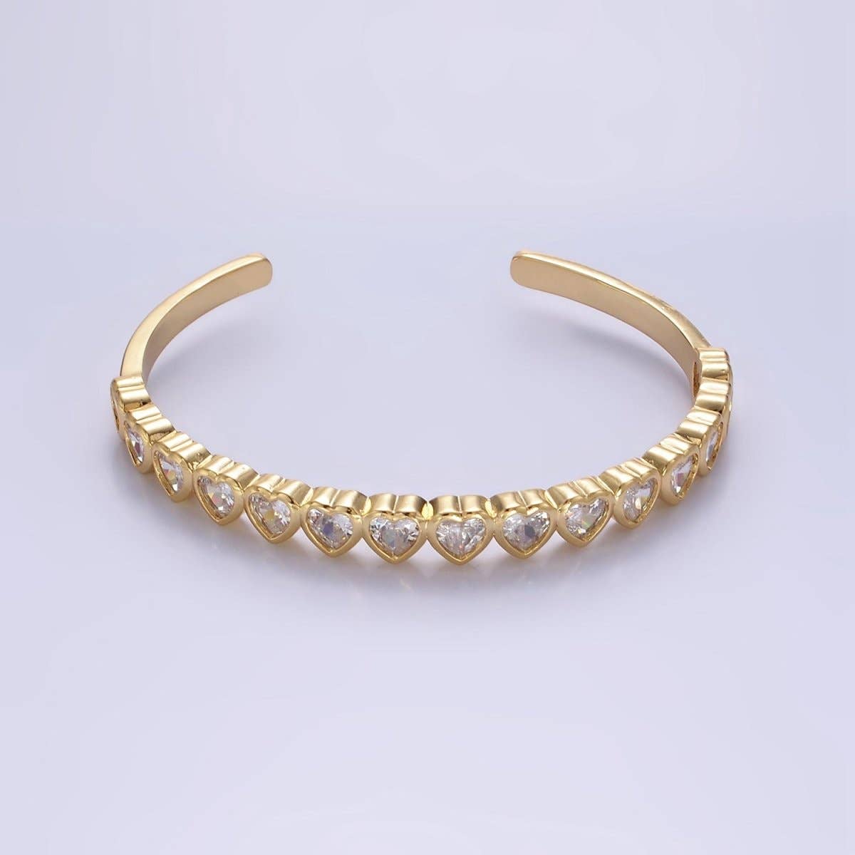 Cubic Zirconia Heart Cuff Bracelet | 24K Gold Plated - Spiral Circle