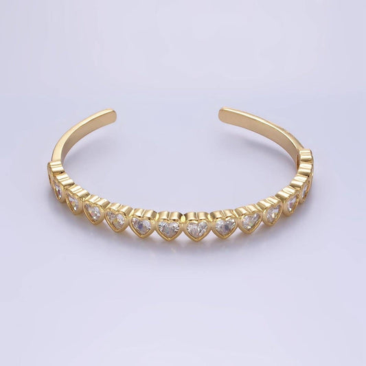 Cubic Zirconia Heart Cuff Bracelet | 24K Gold Plated - Spiral Circle
