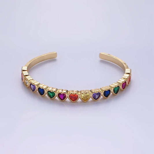 Cubic Zirconia Heart Cuff Bracelet | 24K Gold Plated - Spiral Circle