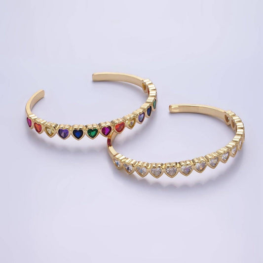 Cubic Zirconia Heart Cuff Bracelet | 24K Gold Plated - Spiral Circle
