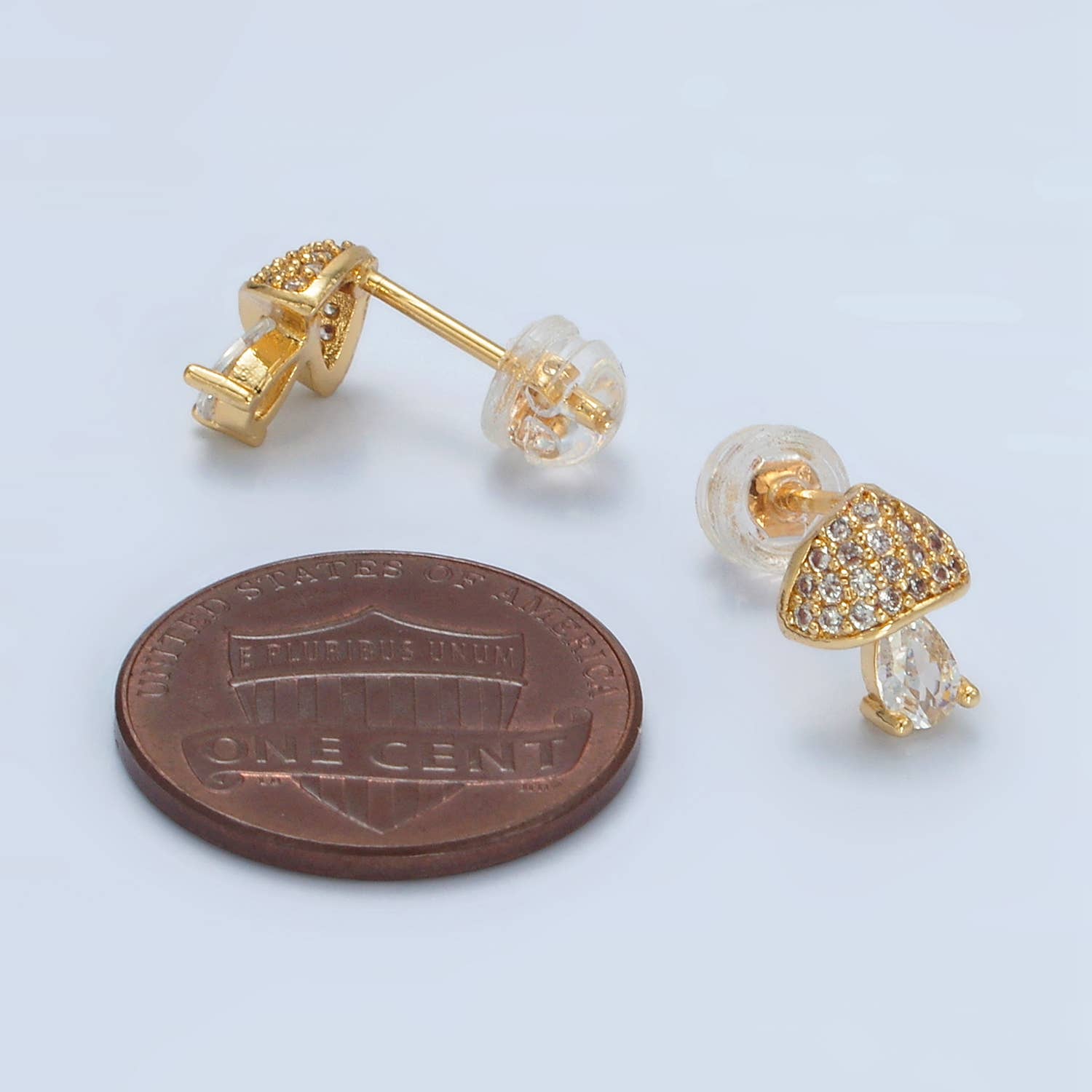 Cubic Zirconia Mushroom Stud Earring | 24K Gold Plated - Spiral Circle