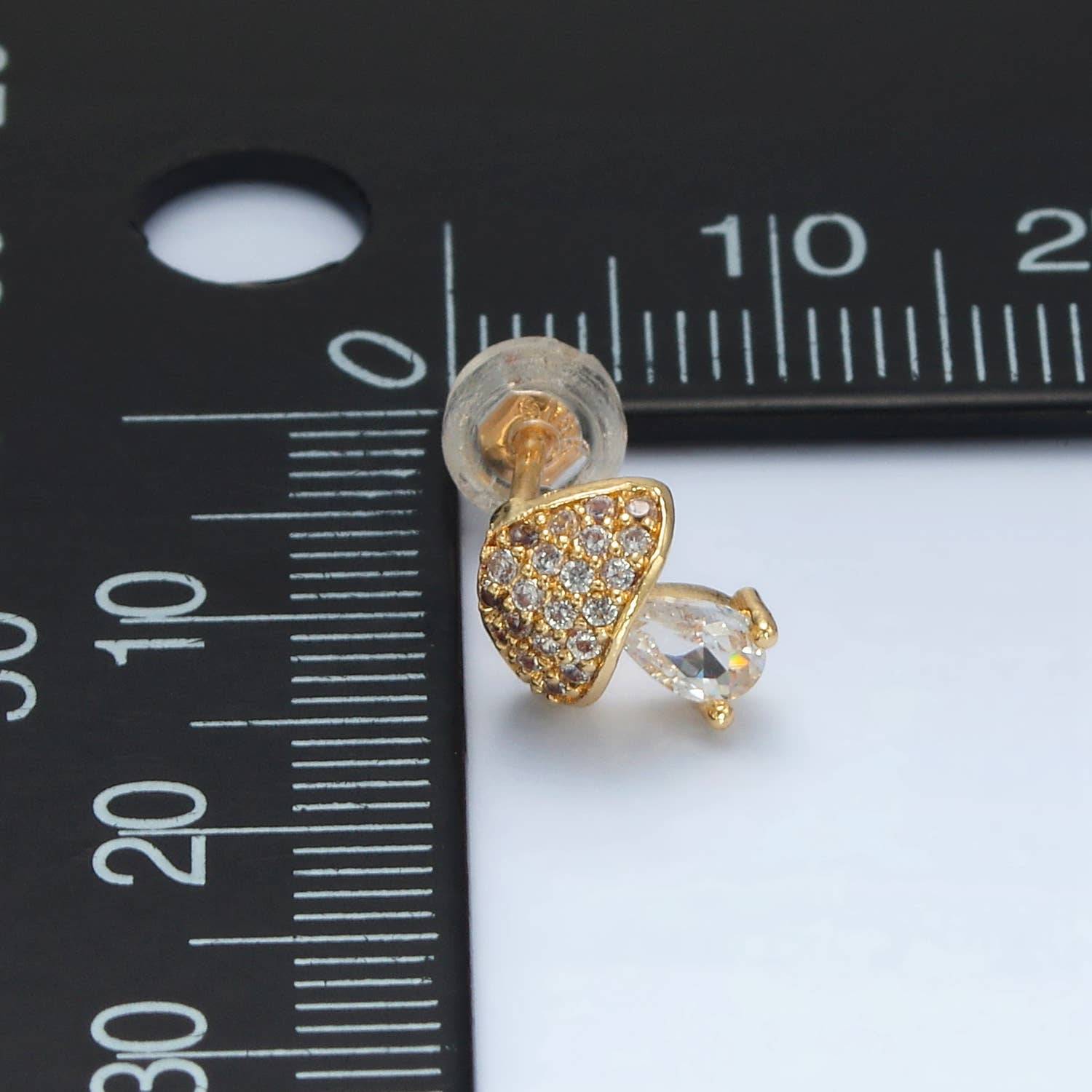 Cubic Zirconia Mushroom Stud Earring | 24K Gold Plated - Spiral Circle
