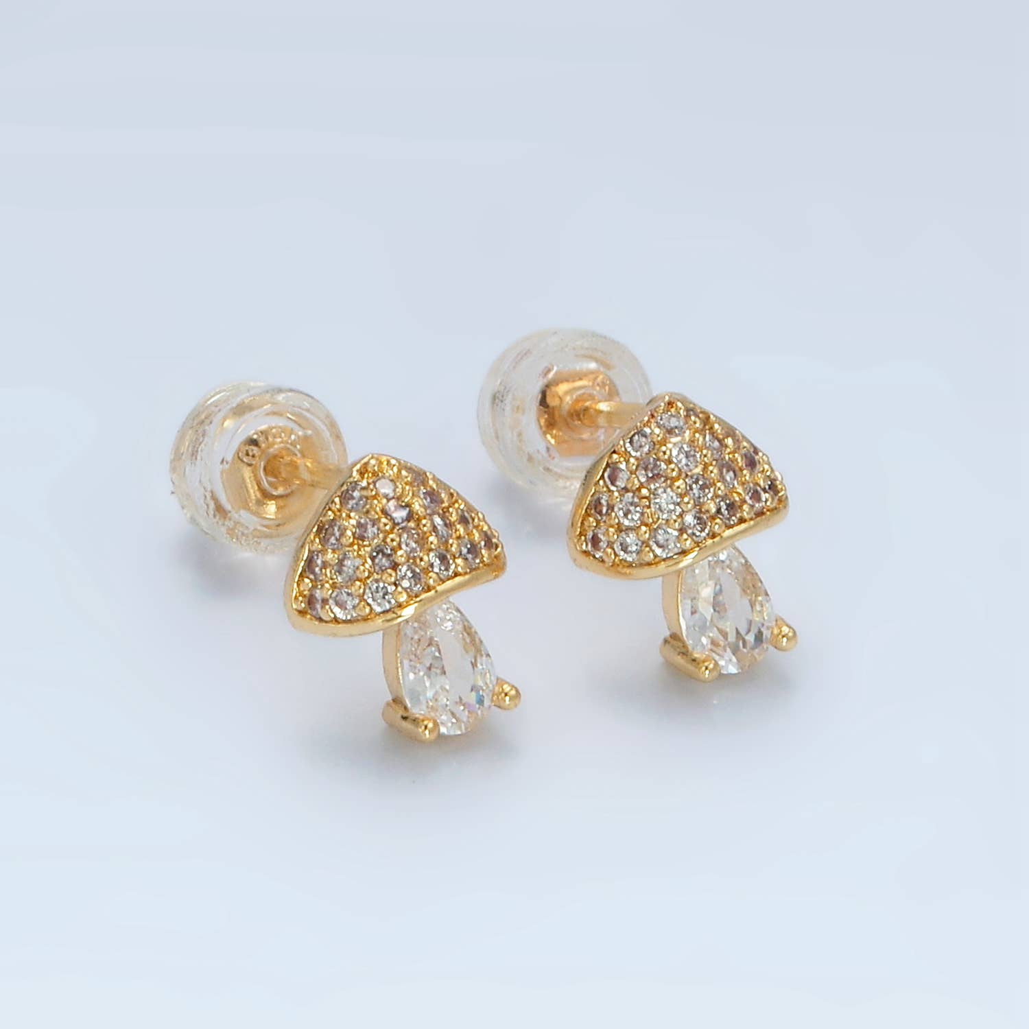 Cubic Zirconia Mushroom Stud Earring | 24K Gold Plated - Spiral Circle