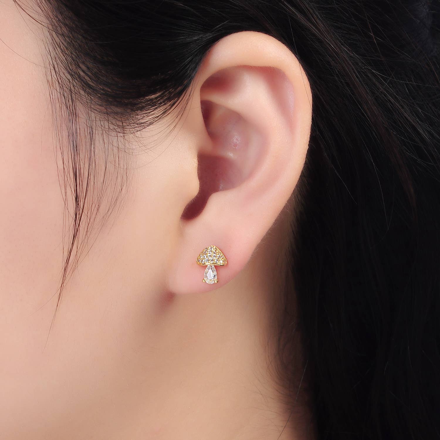 Cubic Zirconia Mushroom Stud Earring | 24K Gold Plated - Spiral Circle