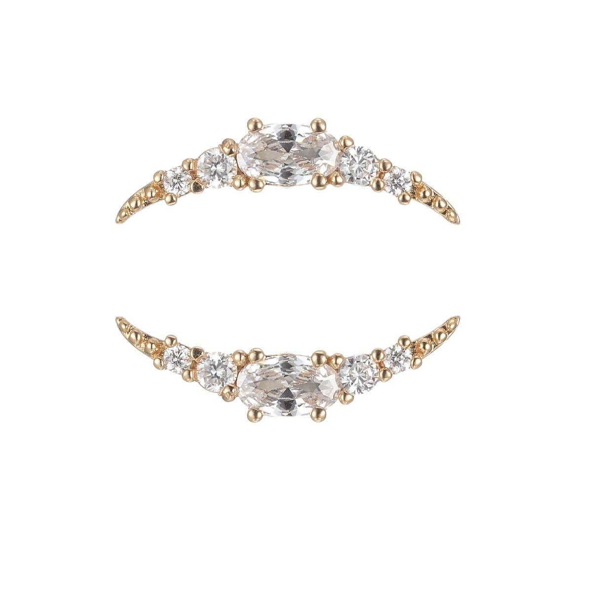 Curve Plate Earring with CZ Crystal Stone - Spiral Circle