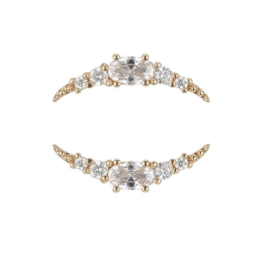 Curve Plate Earring with CZ Crystal Stone - Spiral Circle