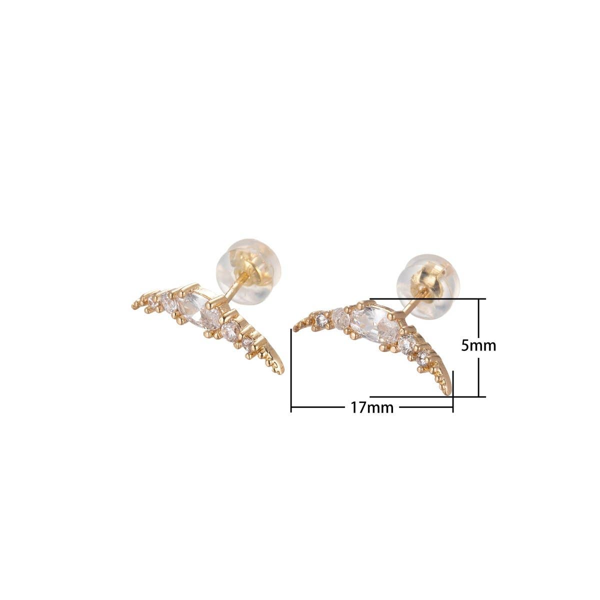 Curve Plate Earring with CZ Crystal Stone - Spiral Circle
