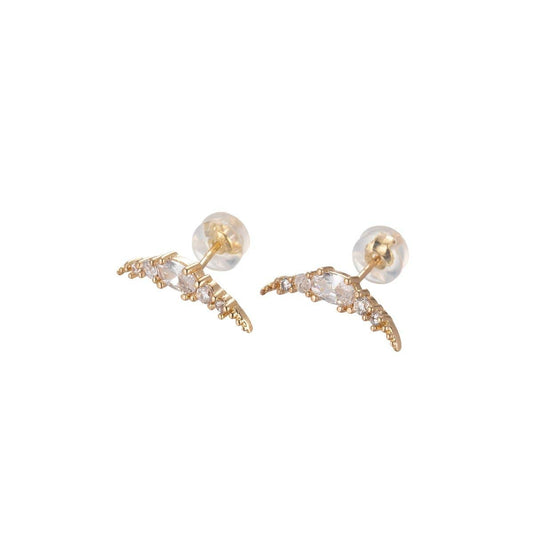 Curve Plate Earring with CZ Crystal Stone - Spiral Circle