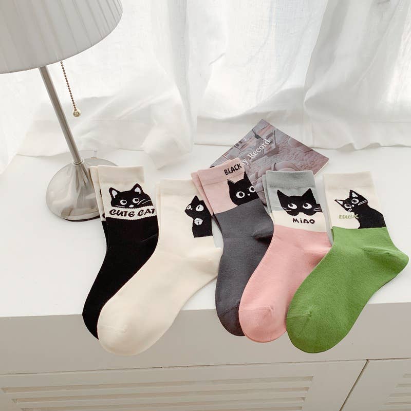 Cute Cat Expression Pattern Socks - Spiral Circle