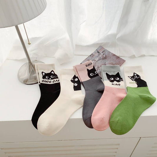 Cute Cat Expression Pattern Socks - Spiral Circle