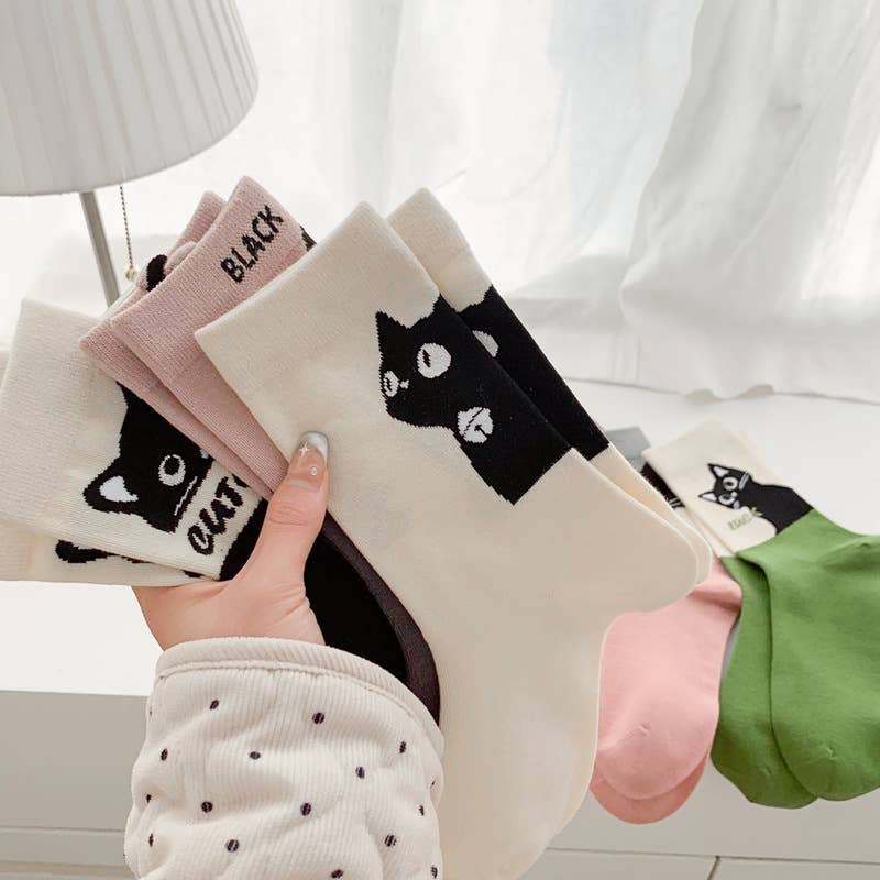 Cute Cat Expression Pattern Socks - Spiral Circle