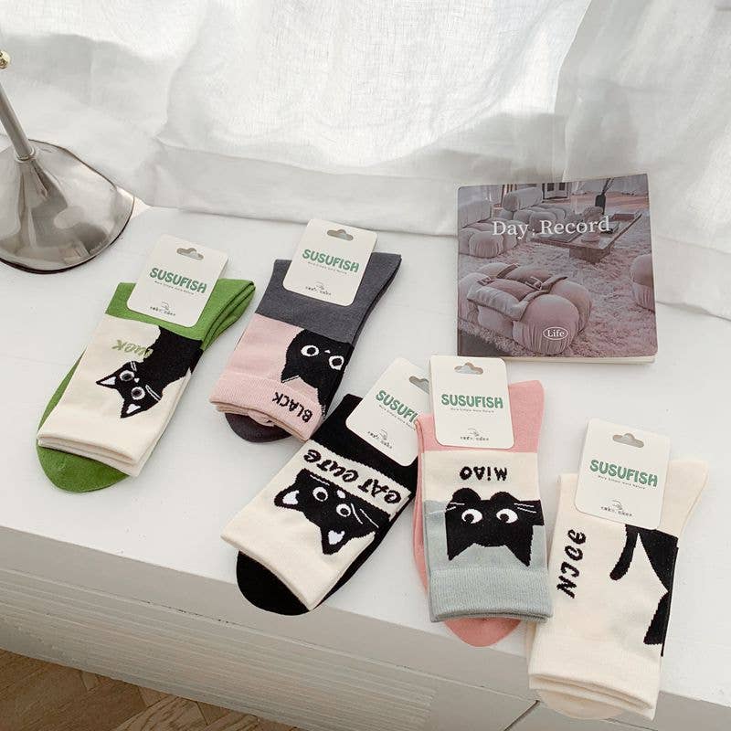 Cute Cat Expression Pattern Socks - Spiral Circle