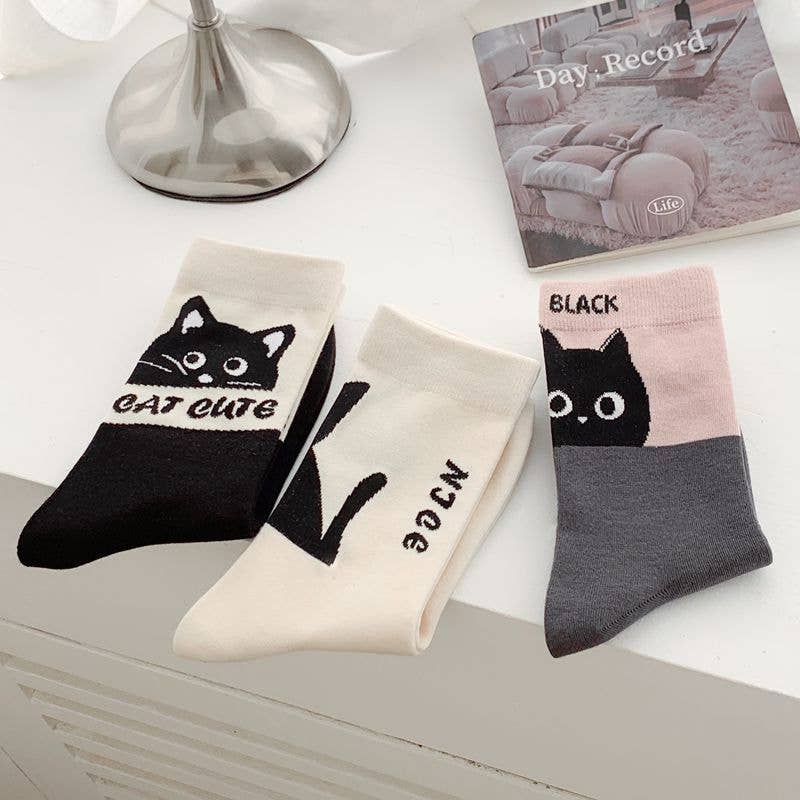 Cute Cat Expression Pattern Socks - Spiral Circle