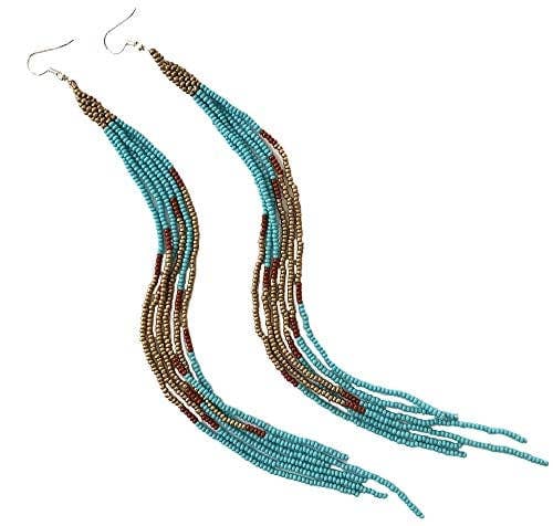 Cyan Copper Beaded Earrings - Spiral Circle