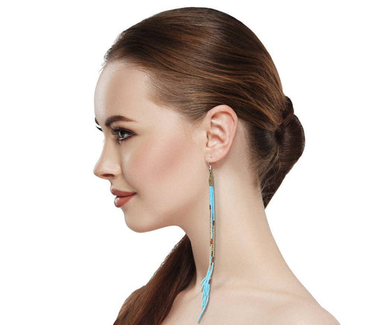 Cyan Copper Beaded Earrings - Spiral Circle