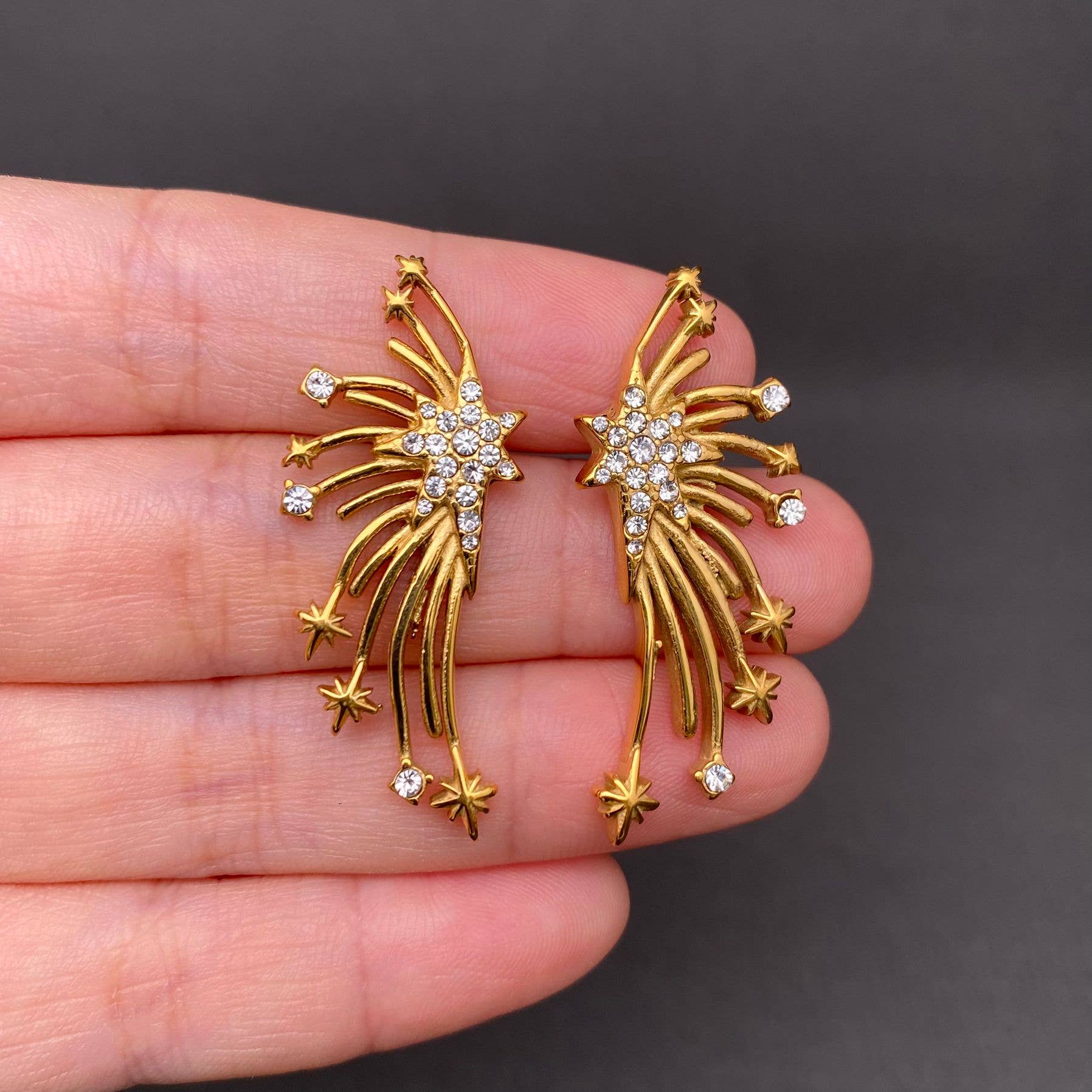 CZ inlaid Stars 18K Gold Plated S.Steel Earrings - FGS/MS - Spiral Circle