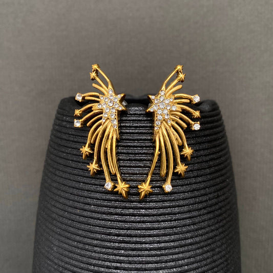 CZ inlaid Stars 18K Gold Plated S.Steel Earrings - FGS/MS - Spiral Circle