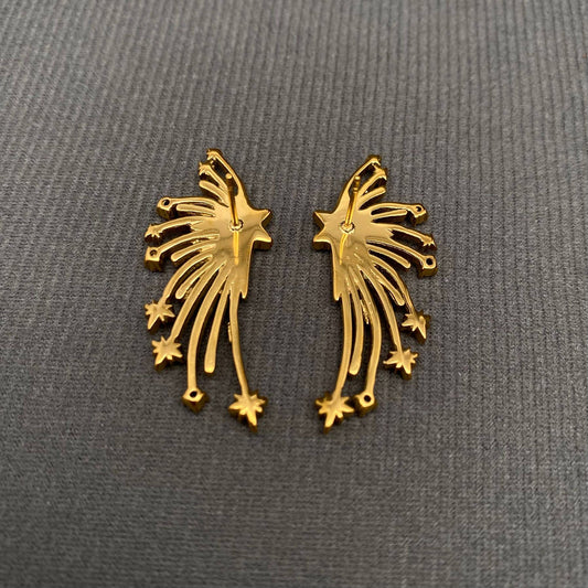 CZ inlaid Stars 18K Gold Plated S.Steel Earrings - FGS/MS - Spiral Circle