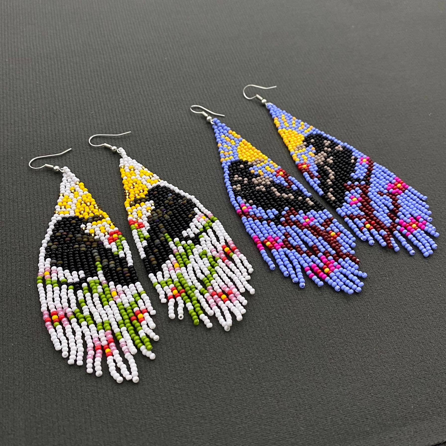 Crow Colored Seed Beads Fringe Dangle Earrings