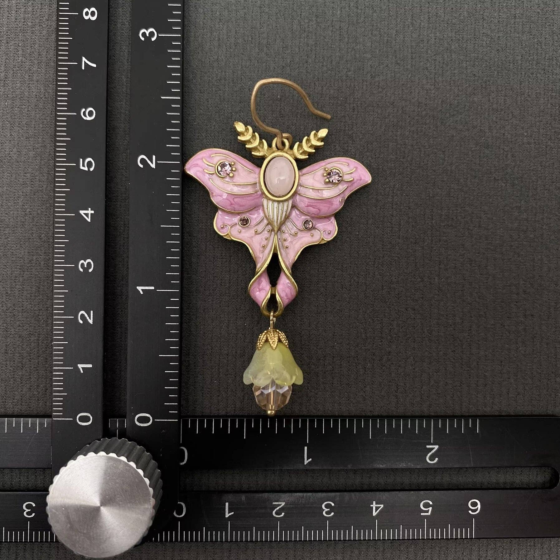 Vintage Pink Enamel Butterfly Dangle Earrings