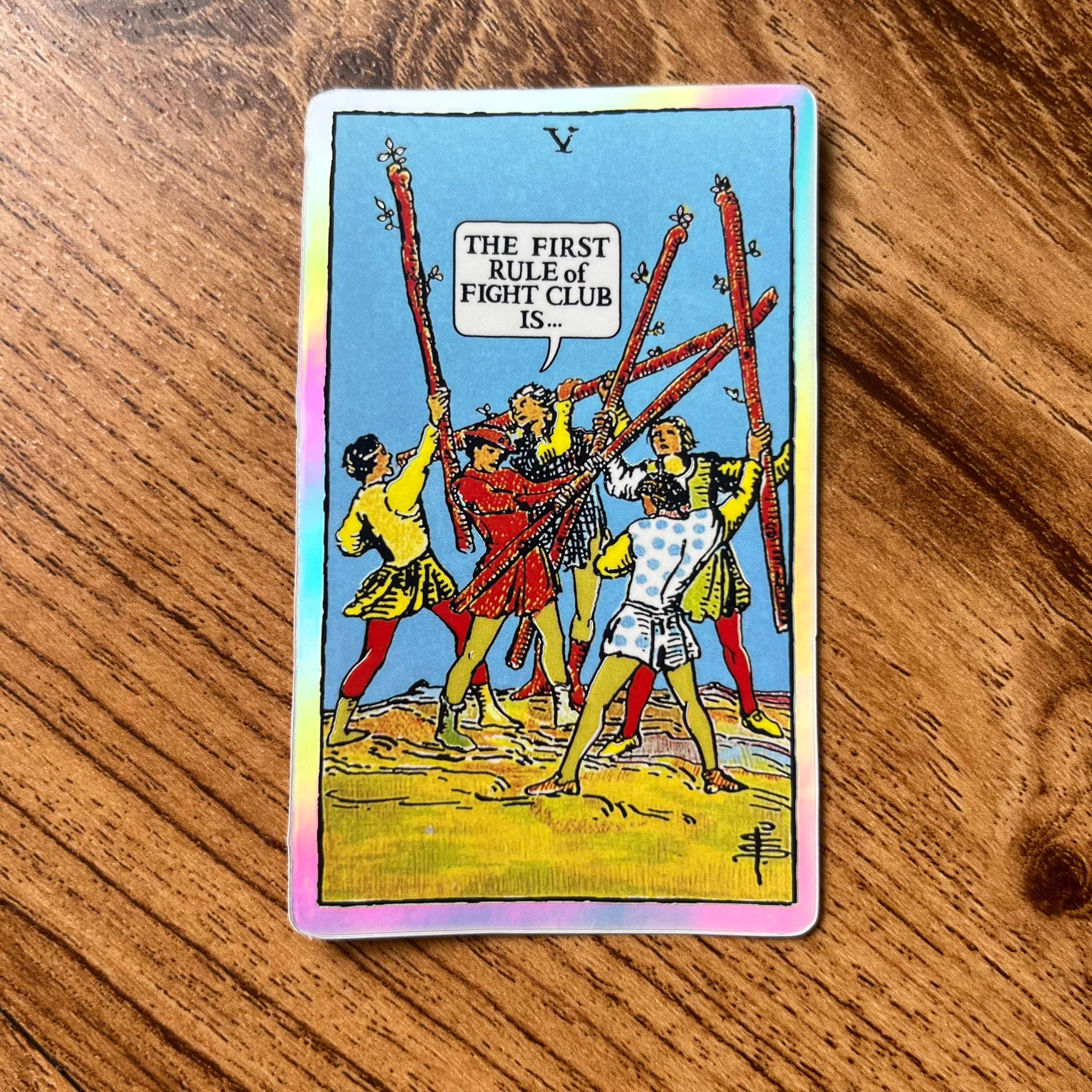 Five of Wands Holographic Tarot Sticker