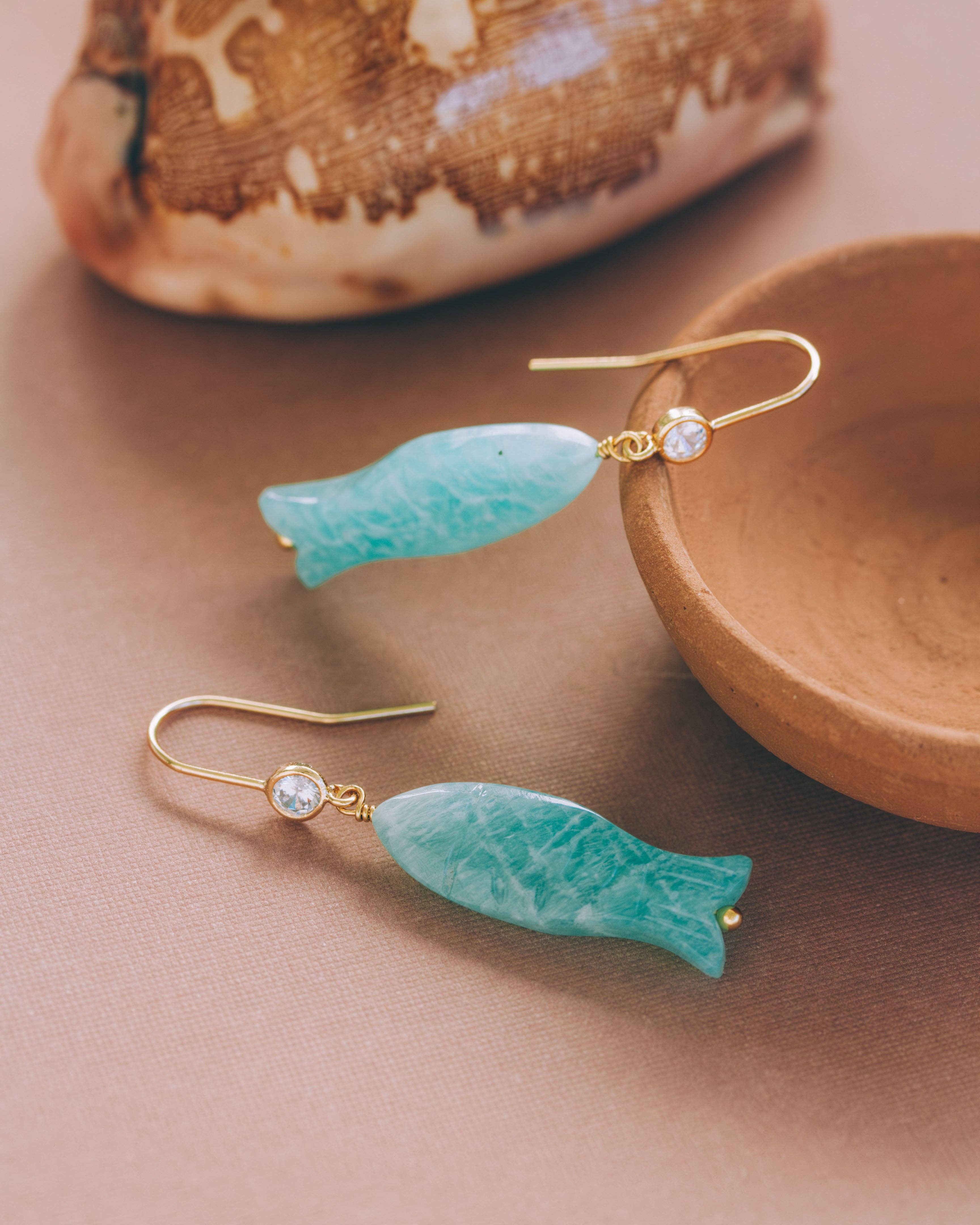 Ibiza Amazonite Fish Hook Earring