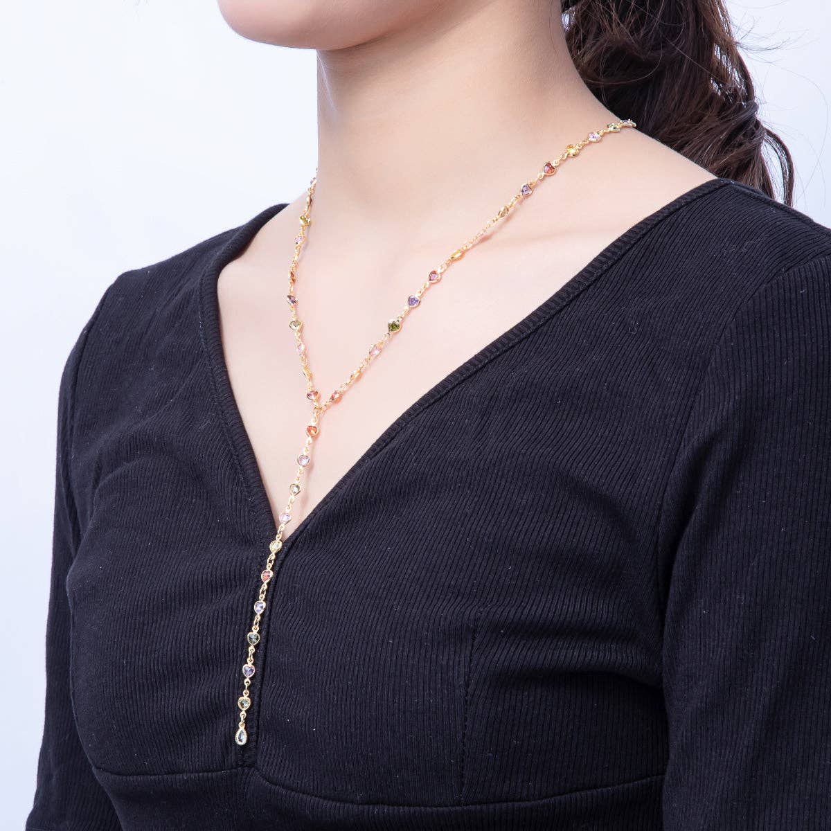 18K Gold Heart Lariat Necklace