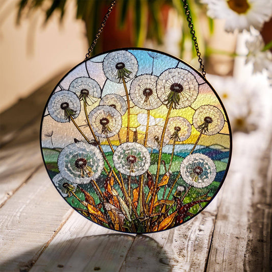 Dandelion Stained Glass Suncatcher, Housewarming Gift - Spiral Circle