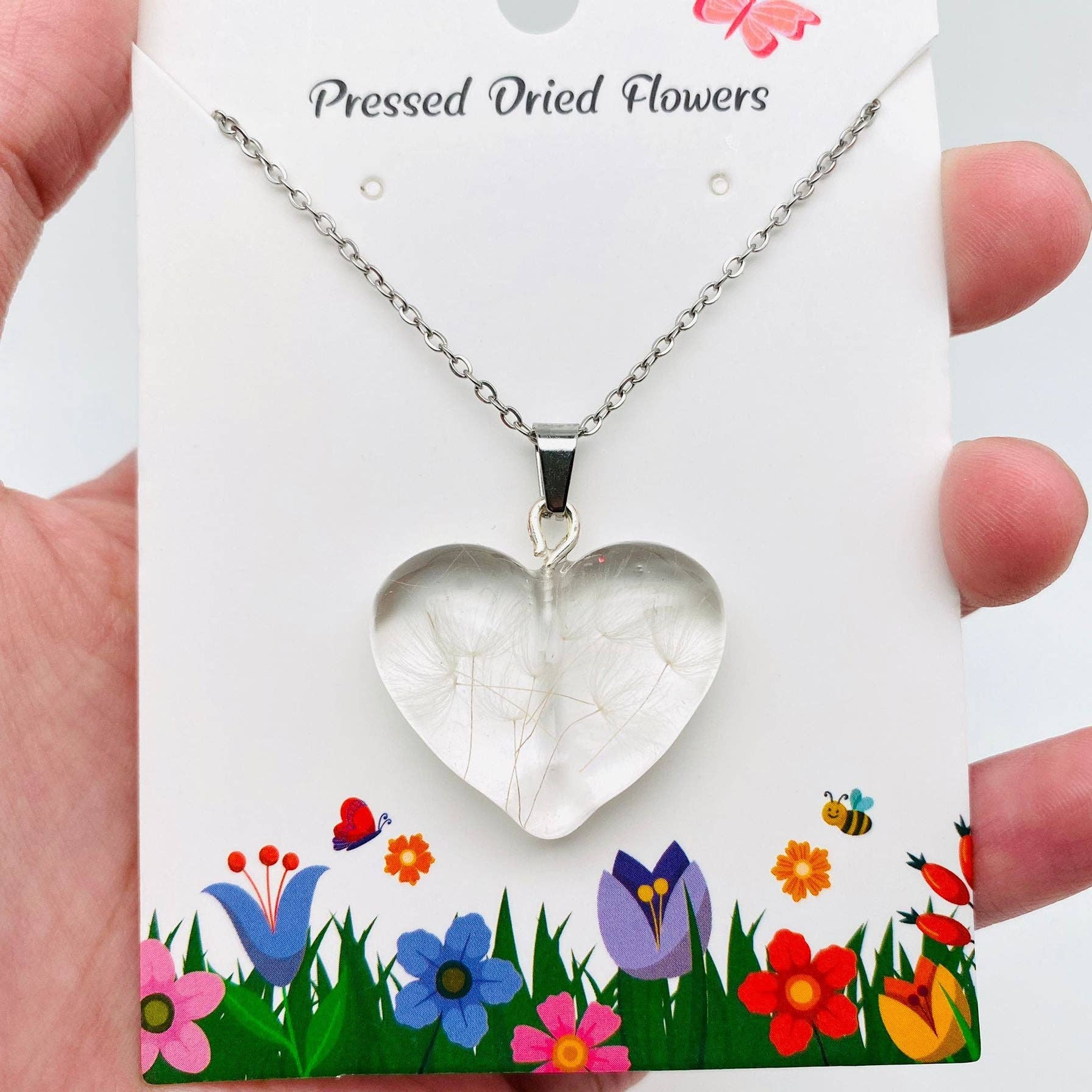 Dandelions Dried Plant Heart - shaped Charm Necklace - PDF - Spiral Circle