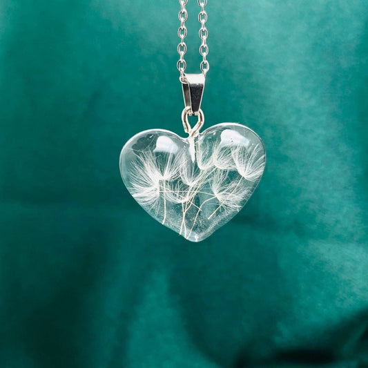 Dandelions Dried Plant Heart - shaped Charm Necklace - PDF - Spiral Circle