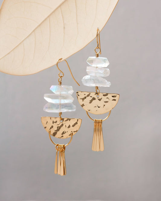 Desert Fringe Quartz Earrings - Spiral Circle