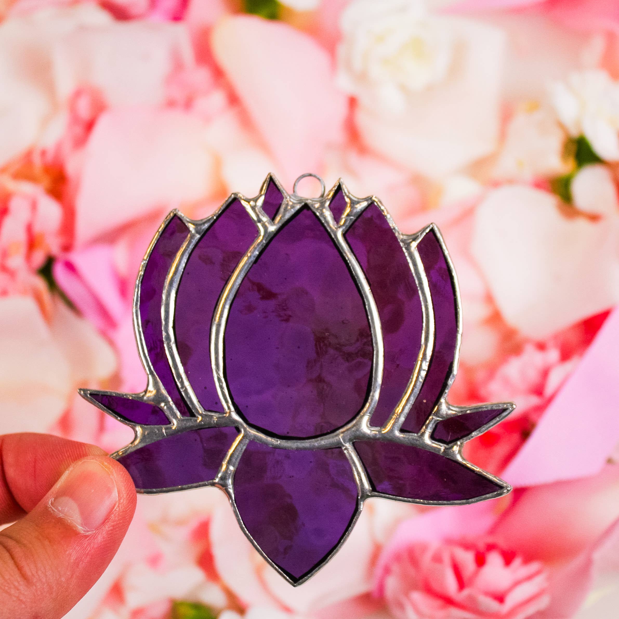 Small Lotus Stained Glass Suncatcher | 3" x 4"