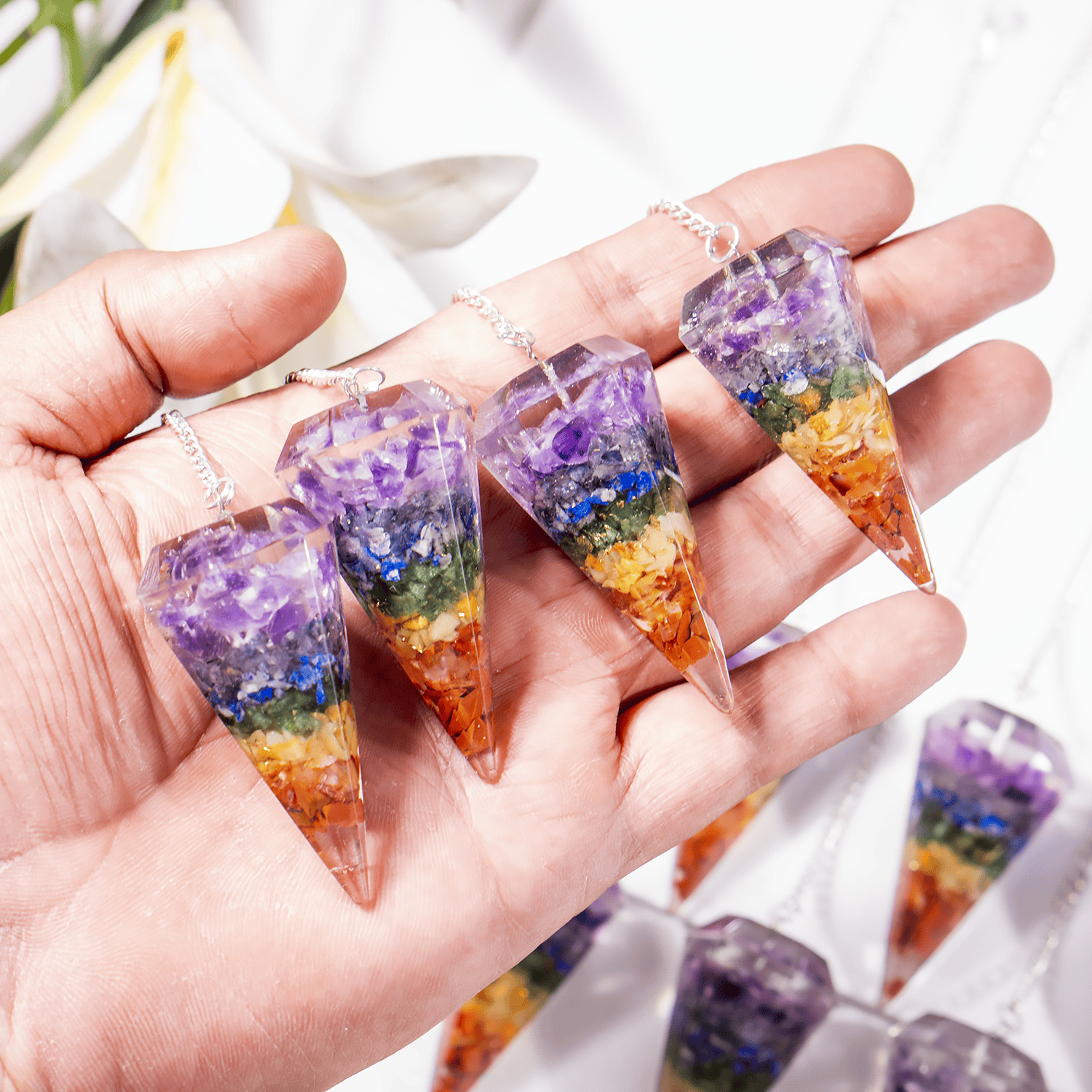 Dowsing Pendulum | 7 Chakra Orgone | Crystal Pendulum - Spiral Circle