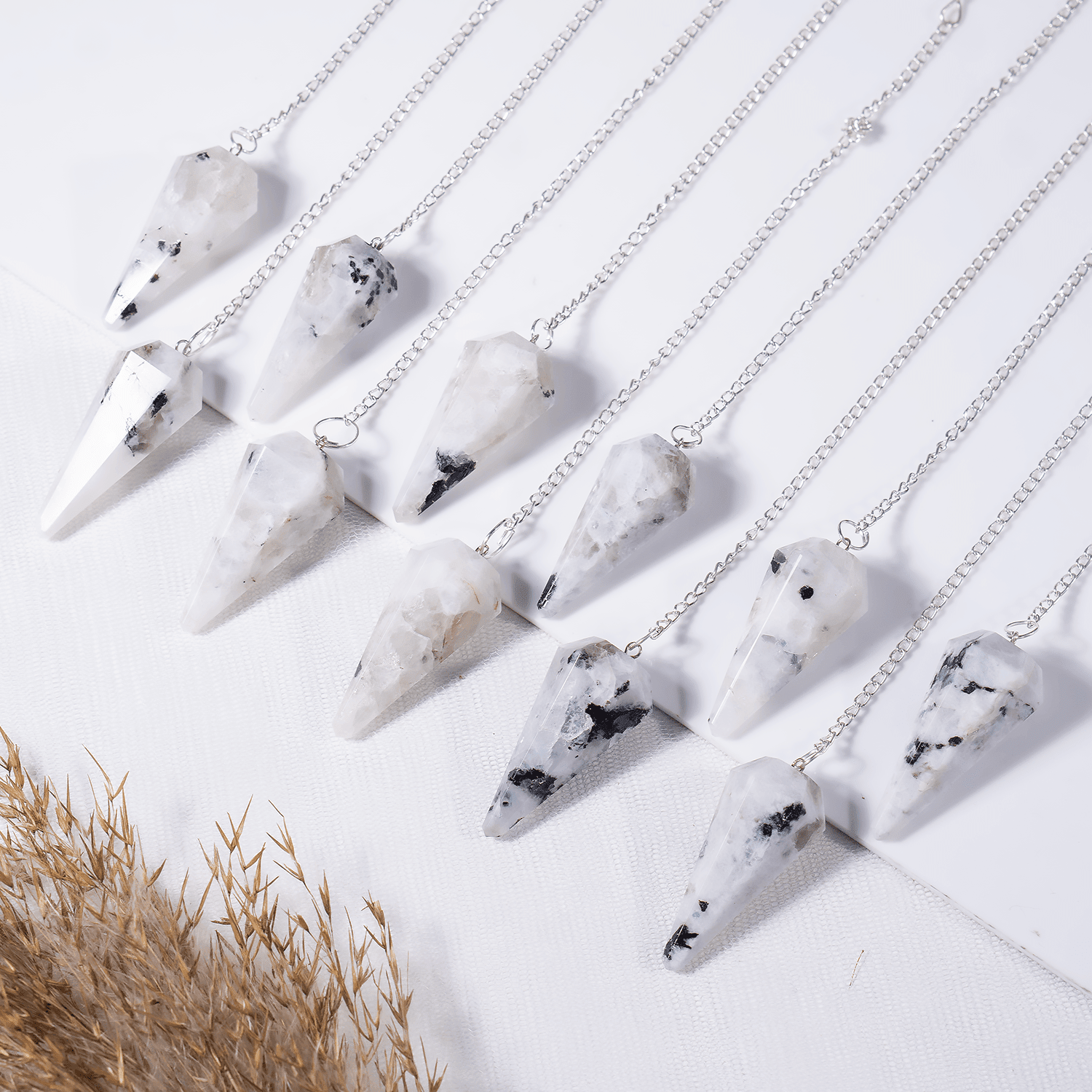 Dowsing Pendulum | Rainbow Moonstone | Reiki Crystal - Spiral Circle