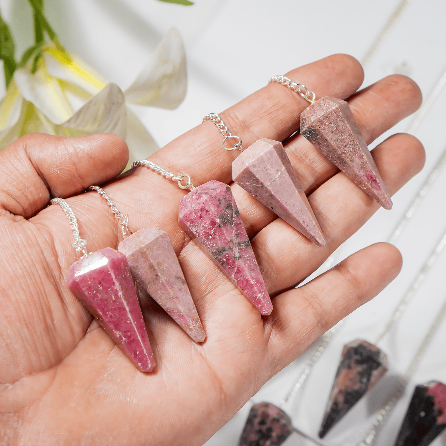 Dowsing Pendulum | Rhodonite Crystal Pendulum | Reiki Tool - Spiral Circle