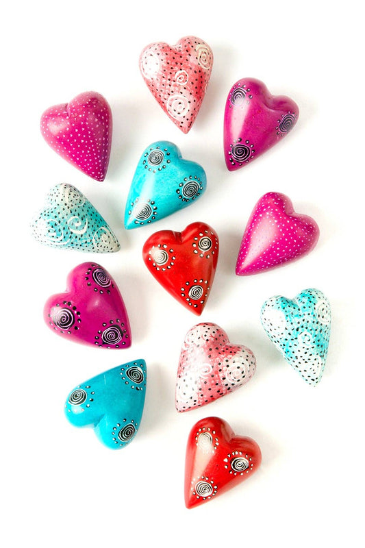 Dozen Super Tiny Soapstone Rainbow Hearts - Spiral Circle
