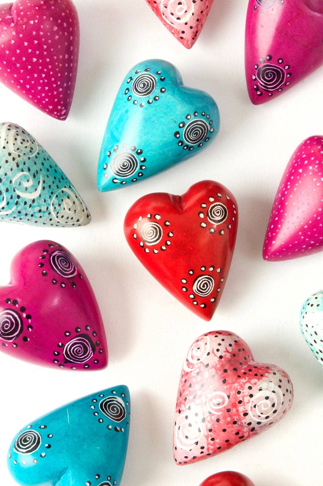 Dozen Super Tiny Soapstone Rainbow Hearts - Spiral Circle