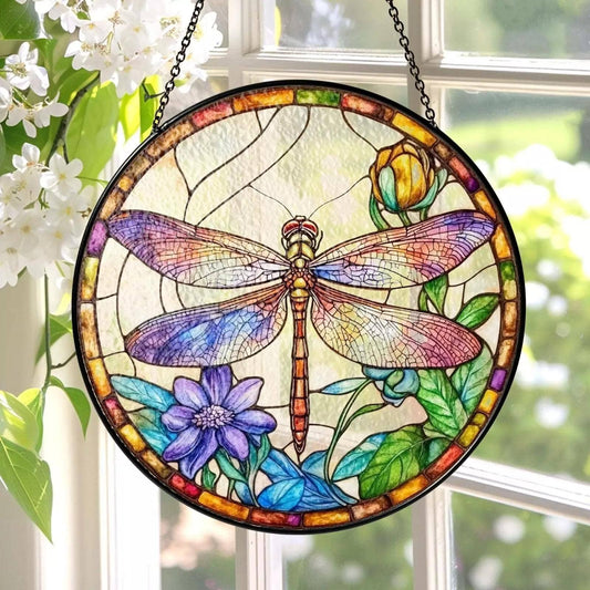 Dragonfly Stained Glass, Dragonfly Suncatcher, Spring Decor - Spiral Circle