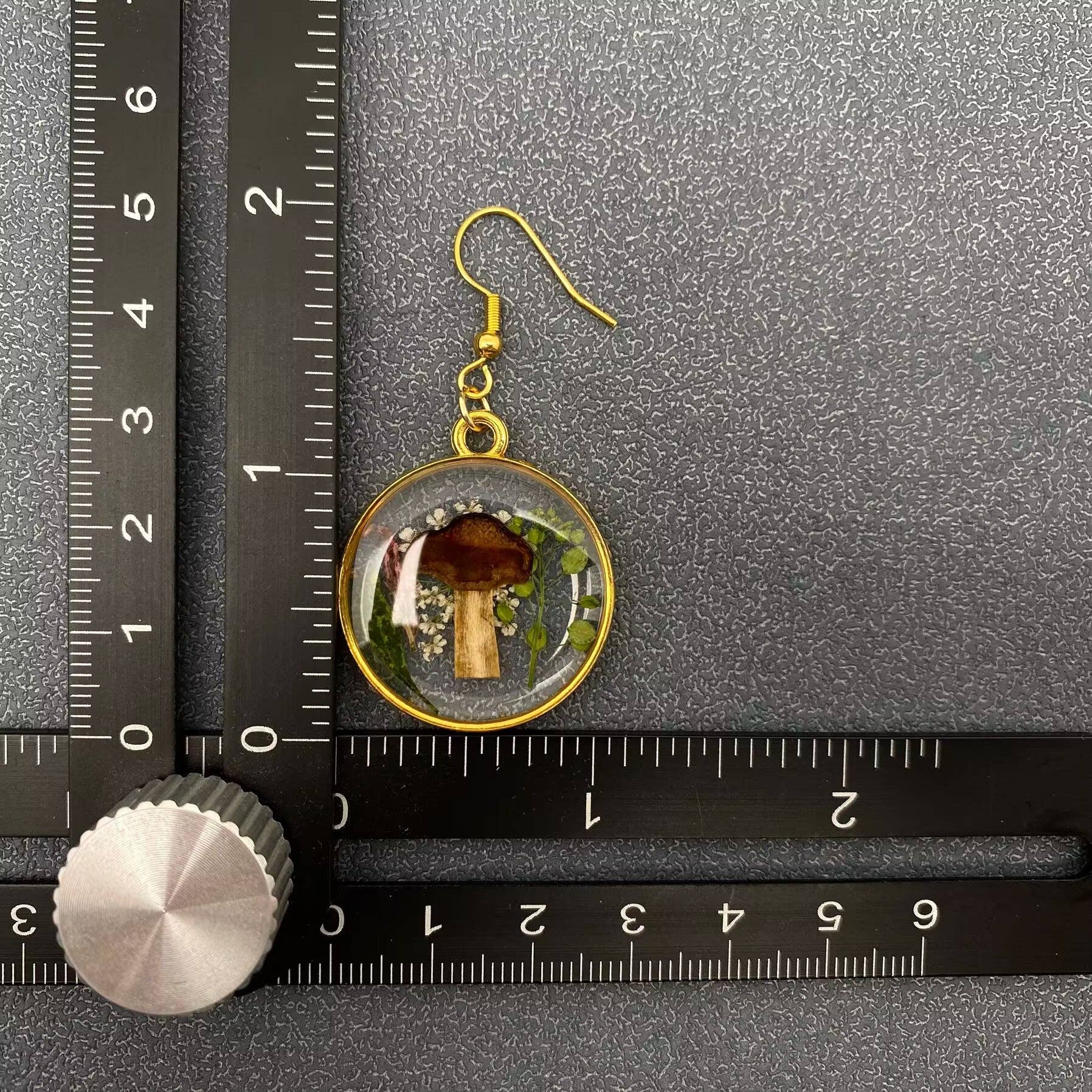 Dried Flowers & Mushroom | Round Dangle Earrings - Spiral Circle