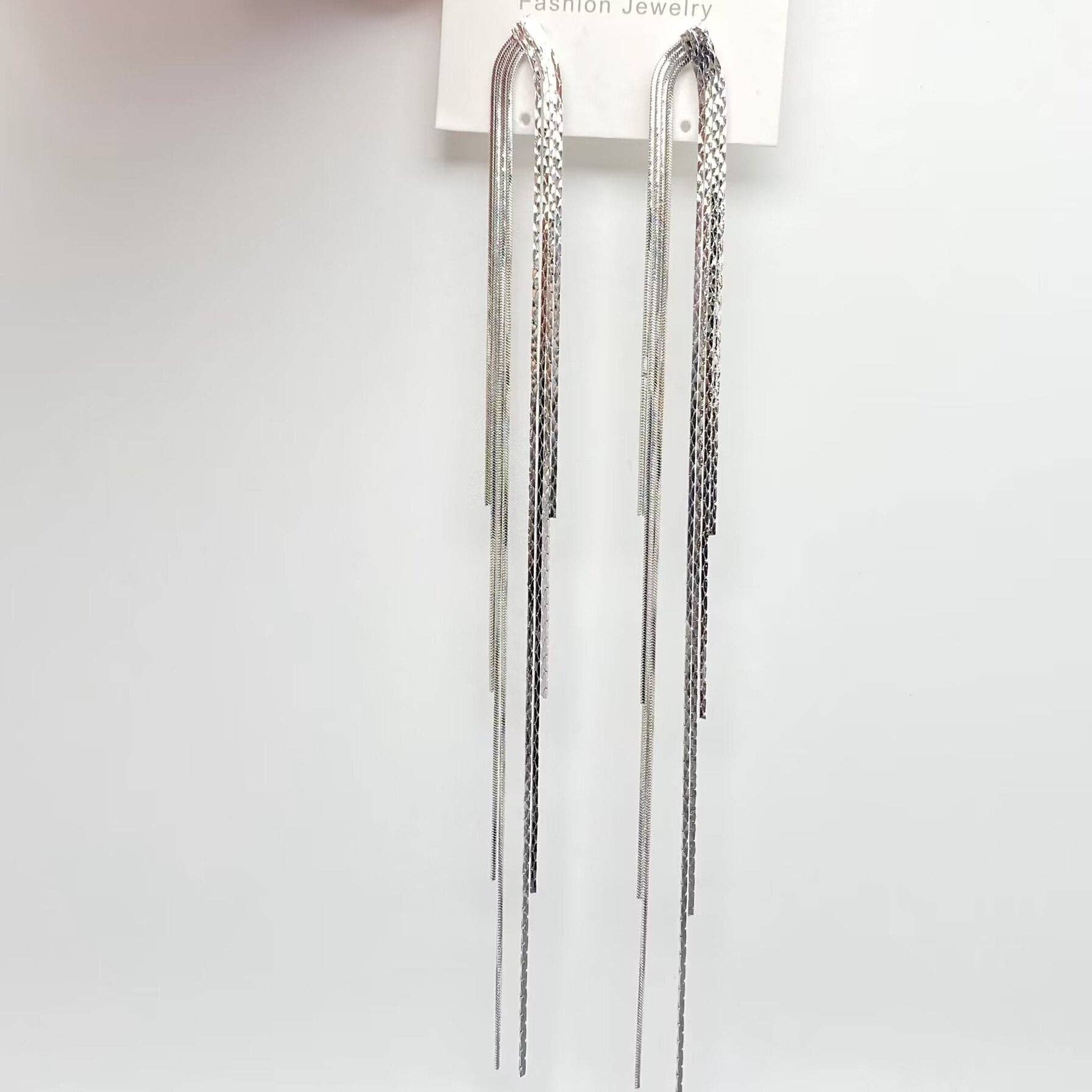 Dual Style Long Chain Tassel Earrings - Spiral Circle