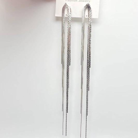 Dual Style Long Chain Tassel Earrings - Spiral Circle