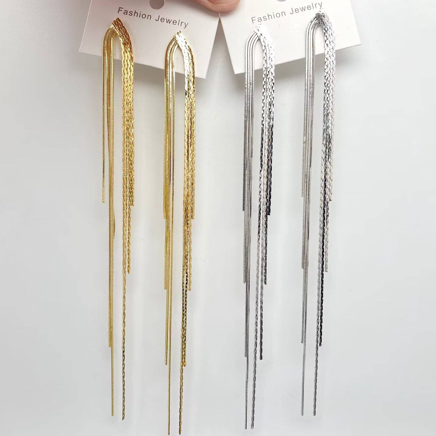 Dual Style Long Chain Tassel Earrings - Spiral Circle