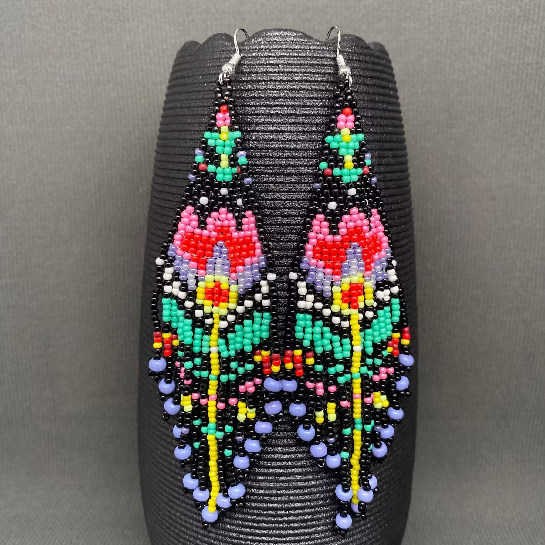 Bohemian Flower Colored Seed Beads Fringe Earrings