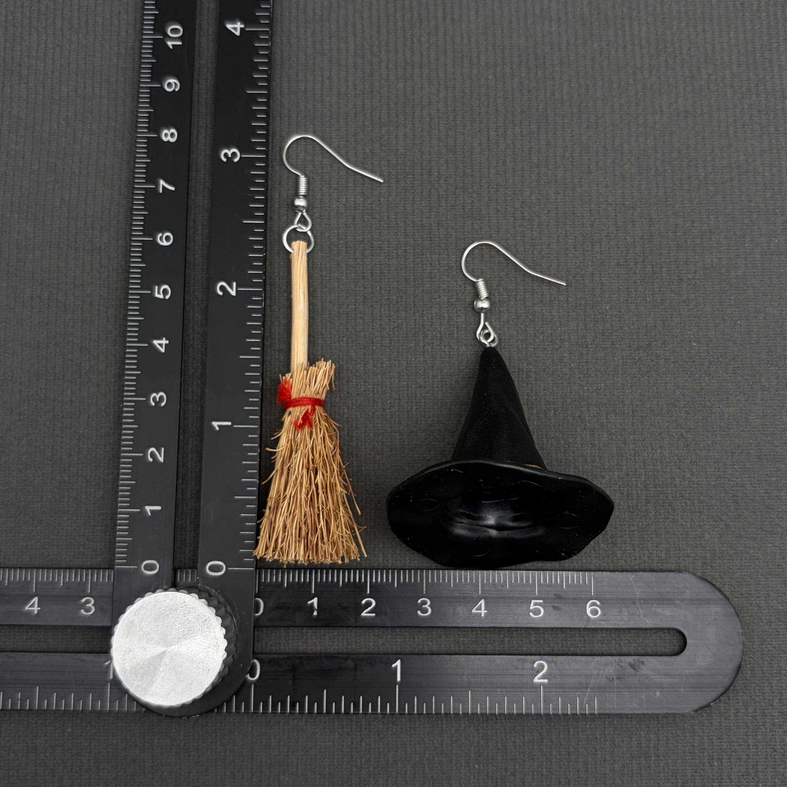 Halloween Witch Hat & Broom | Dangle Earrings