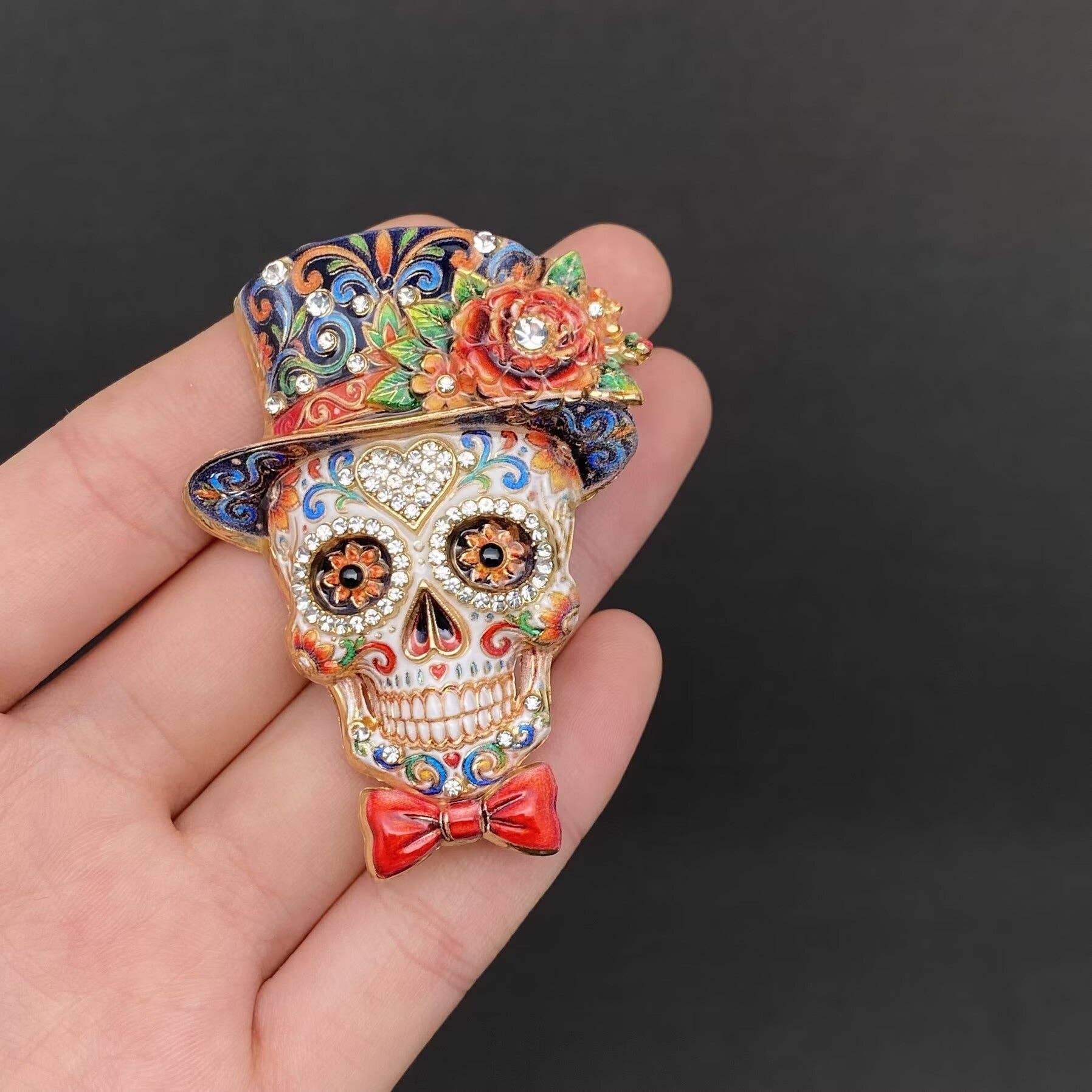 Halloween Skull With Top Hat Brooch