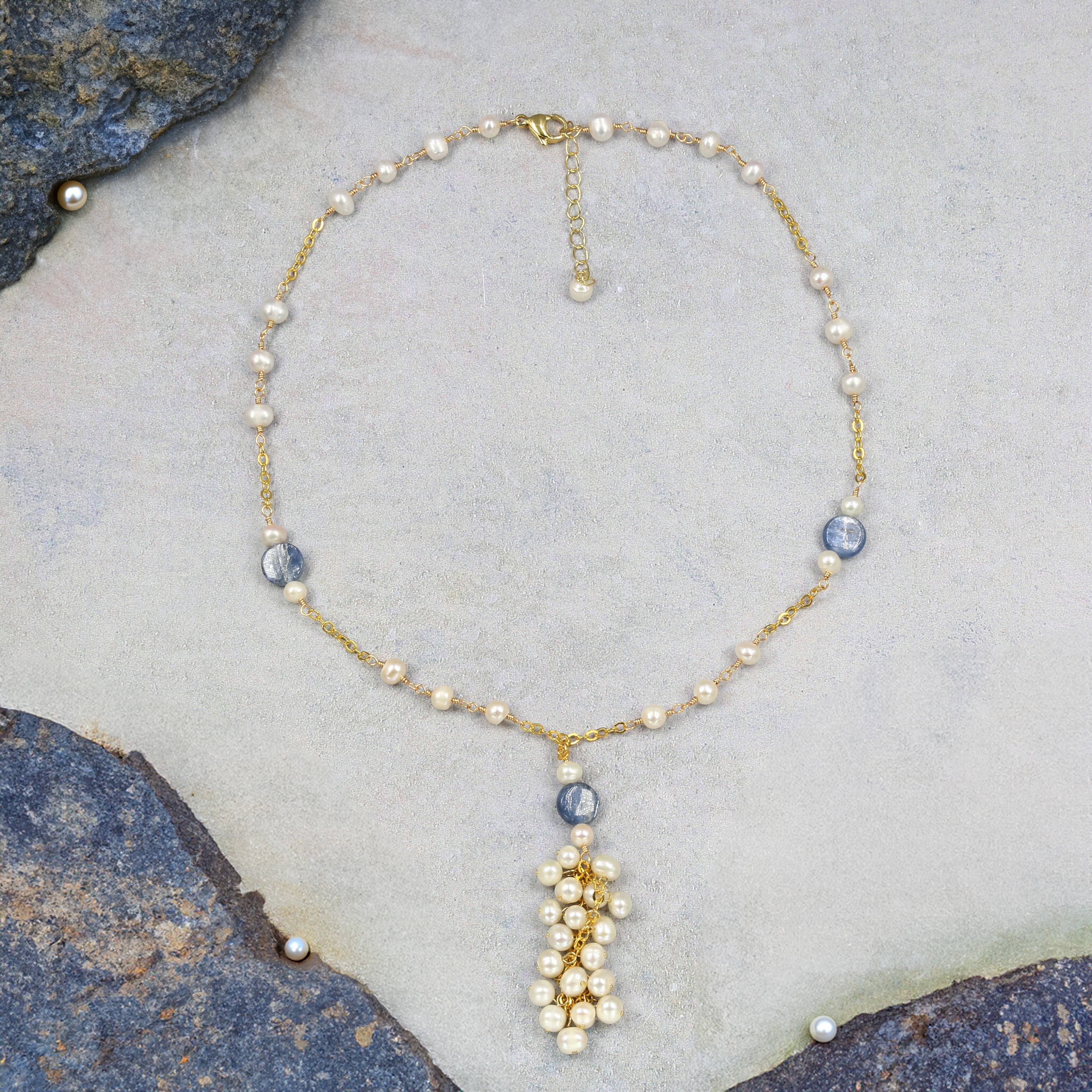 Azure Kyanite & Gold Pearl Choker